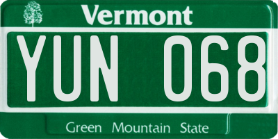 VT license plate YUN068