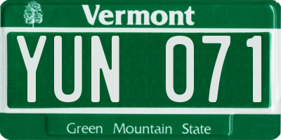 VT license plate YUN071