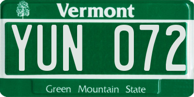 VT license plate YUN072