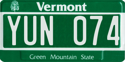 VT license plate YUN074