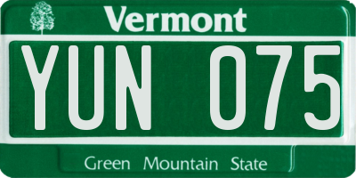 VT license plate YUN075
