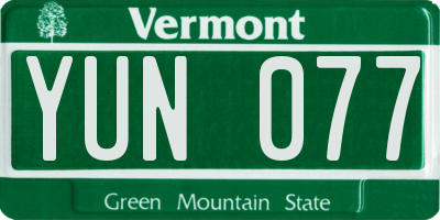 VT license plate YUN077