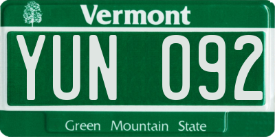 VT license plate YUN092