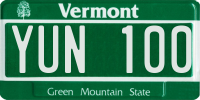 VT license plate YUN100