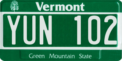 VT license plate YUN102