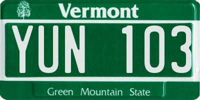 VT license plate YUN103