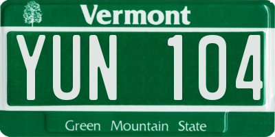 VT license plate YUN104