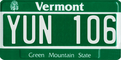 VT license plate YUN106