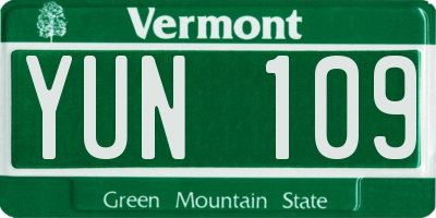 VT license plate YUN109