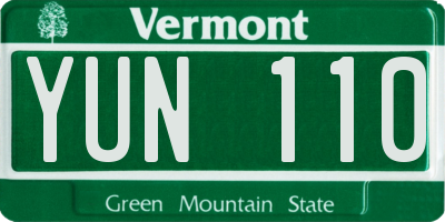 VT license plate YUN110