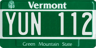 VT license plate YUN112