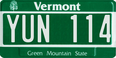 VT license plate YUN114