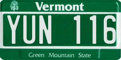 VT license plate YUN116