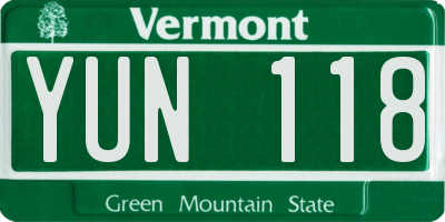 VT license plate YUN118