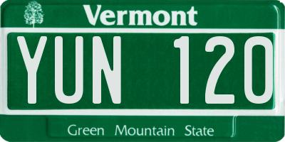 VT license plate YUN120