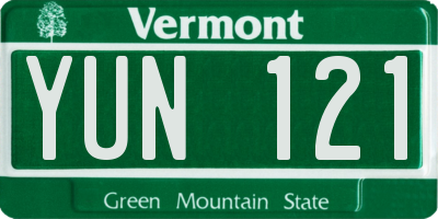 VT license plate YUN121