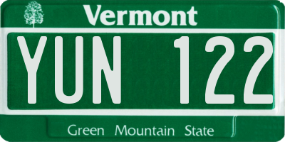 VT license plate YUN122