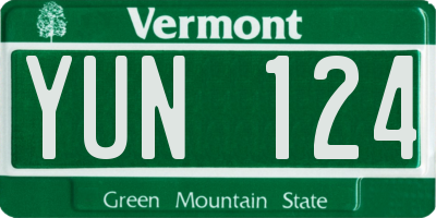 VT license plate YUN124