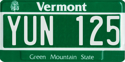 VT license plate YUN125