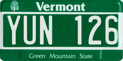 VT license plate YUN126