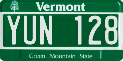 VT license plate YUN128