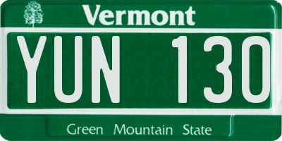 VT license plate YUN130