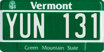 VT license plate YUN131