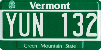VT license plate YUN132