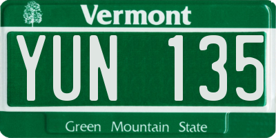 VT license plate YUN135