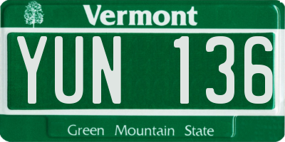 VT license plate YUN136