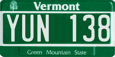 VT license plate YUN138
