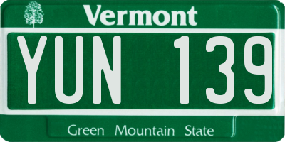 VT license plate YUN139