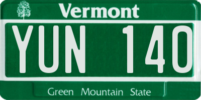 VT license plate YUN140