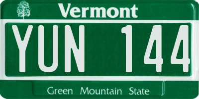 VT license plate YUN144