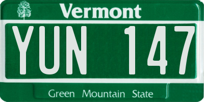 VT license plate YUN147
