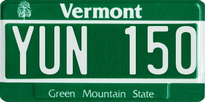 VT license plate YUN150