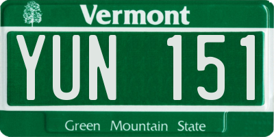 VT license plate YUN151