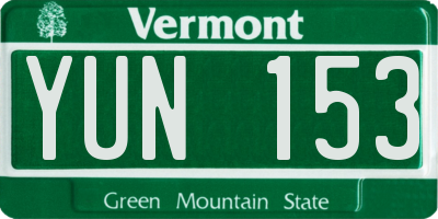 VT license plate YUN153