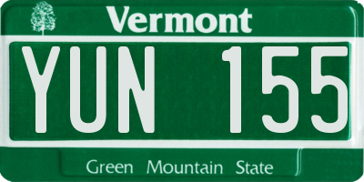VT license plate YUN155