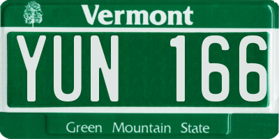 VT license plate YUN166