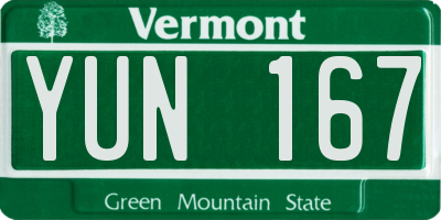 VT license plate YUN167