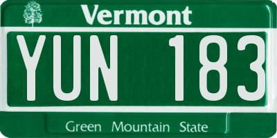 VT license plate YUN183