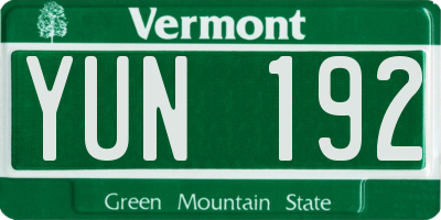 VT license plate YUN192