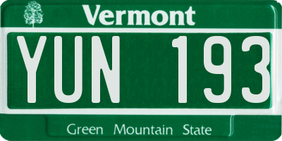 VT license plate YUN193