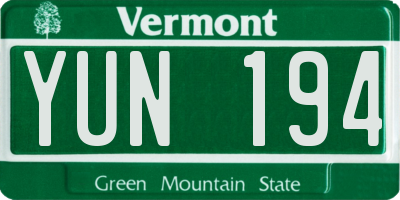 VT license plate YUN194