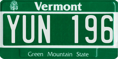 VT license plate YUN196