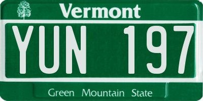 VT license plate YUN197