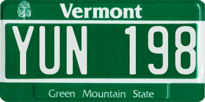 VT license plate YUN198