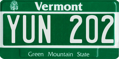 VT license plate YUN202