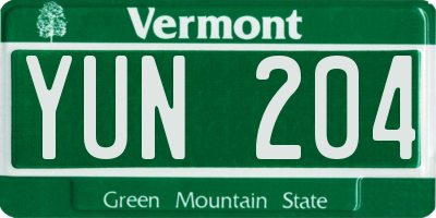 VT license plate YUN204